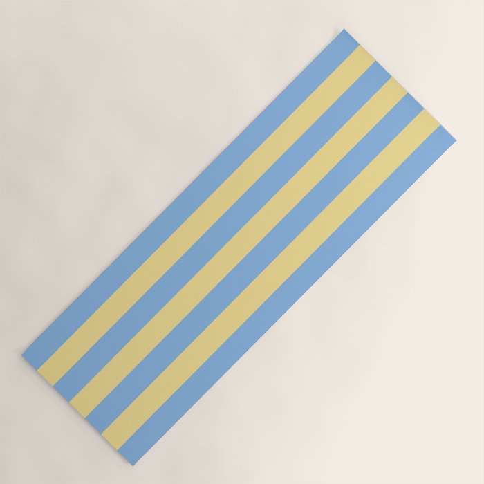 Bold Vertical Stripes Pattern - butter yellow and blue Yoga Mat Gallery Image 1