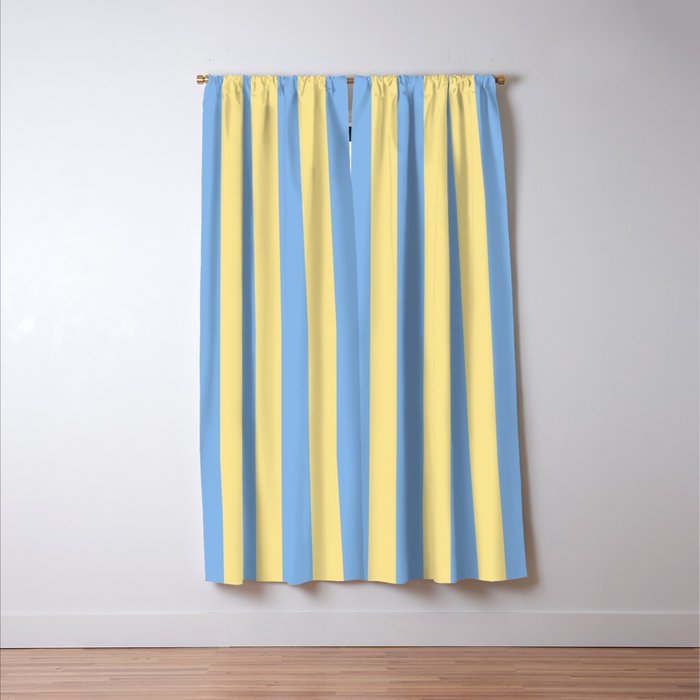 Bold Vertical Stripes Pattern - butter yellow and blue Window Curtain Gallery Image 3