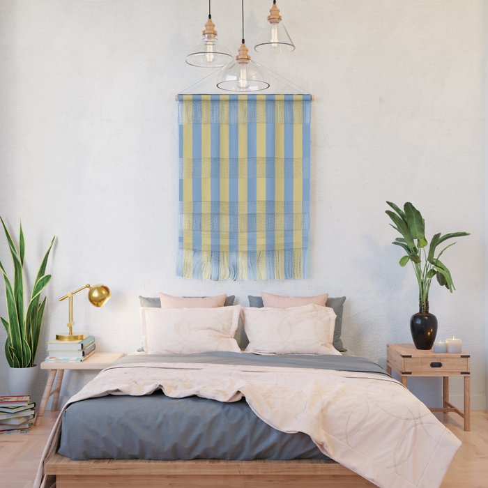 Bold Vertical Stripes Pattern - butter yellow and blue Wall Hanging Gallery Image 2