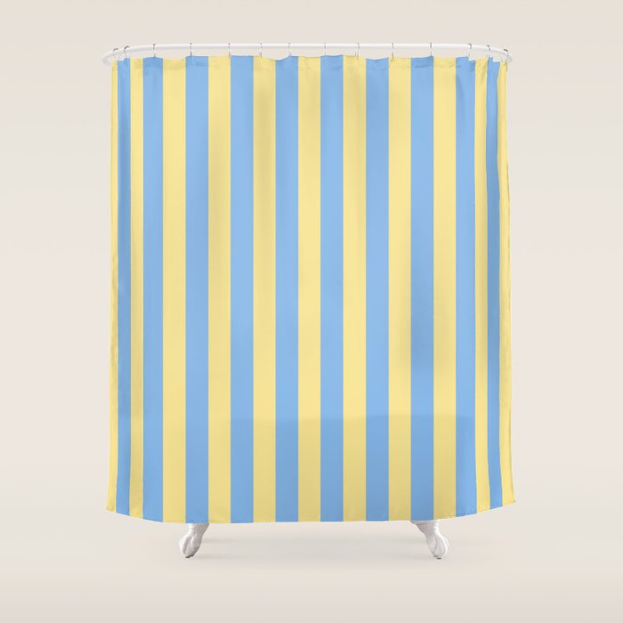 Bold Vertical Stripes Pattern - butter yellow and blue Shower Curtain Gallery Image 1