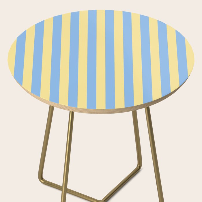 Bold Vertical Stripes Pattern - butter yellow and blue Side Table Gallery Image 2