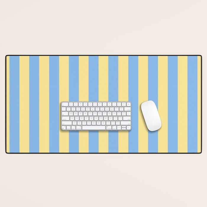 Bold Vertical Stripes Pattern - butter yellow and blue Desk Mat Gallery Image 1