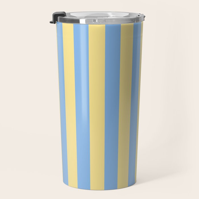 Bold Vertical Stripes Pattern - butter yellow and blue Travel Mug Gallery Image 3