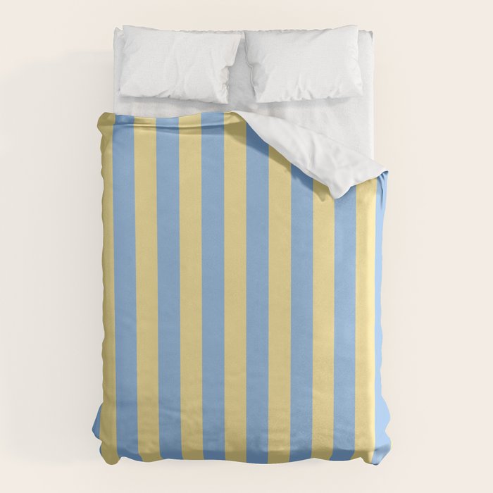 Bold Vertical Stripes Pattern - butter yellow and blue Duvet Cover Gallery Image 1