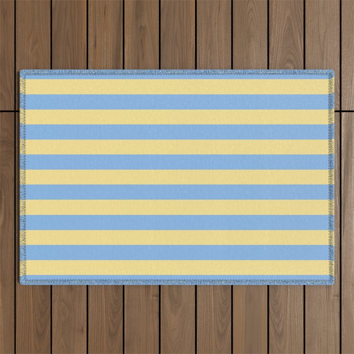 Bold Vertical Stripes Pattern - butter yellow and blue Outdoor Rug Gallery Image 1
