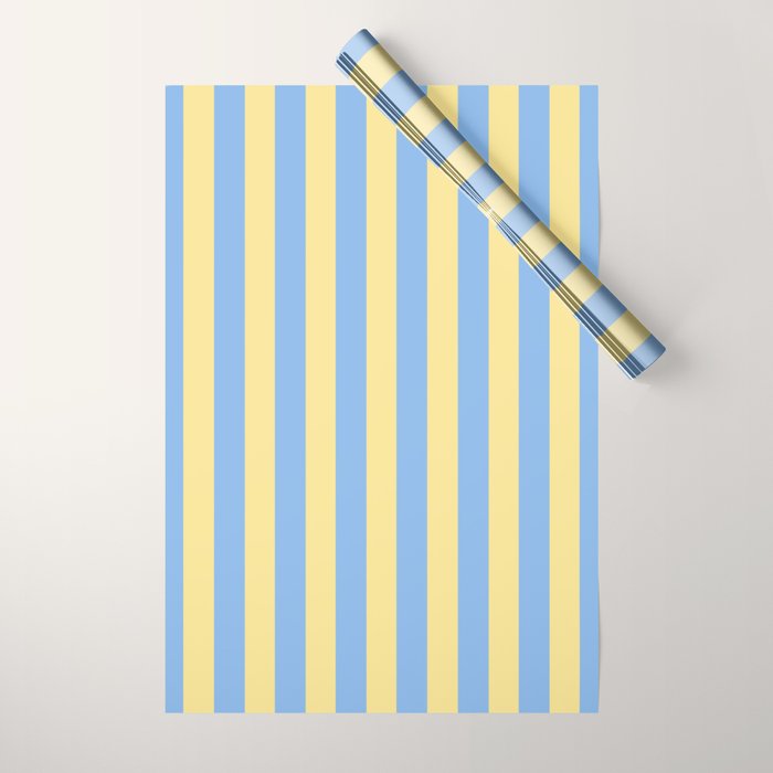 Bold Vertical Stripes Pattern - butter yellow and blue Wrapping Paper Gallery Image 1