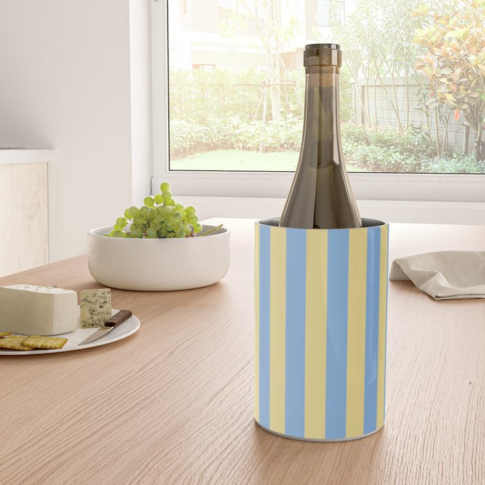 Bold Vertical Stripes Pattern - butter yellow and blue Wine Chiller Gallery Image 4