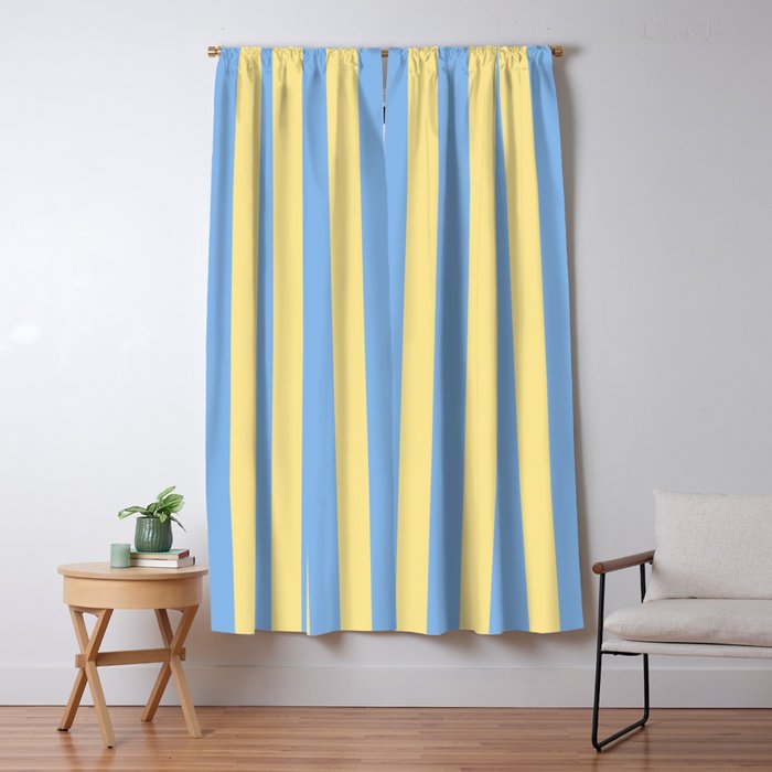 Bold Vertical Stripes Pattern - butter yellow and blue Window Curtain Gallery Image 1