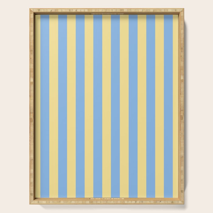 Bold Vertical Stripes Pattern - butter yellow and blue Serving Tray Gallery Image 1