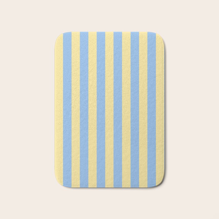 Bold Vertical Stripes Pattern - butter yellow and blue Bath Mat Gallery Image 1