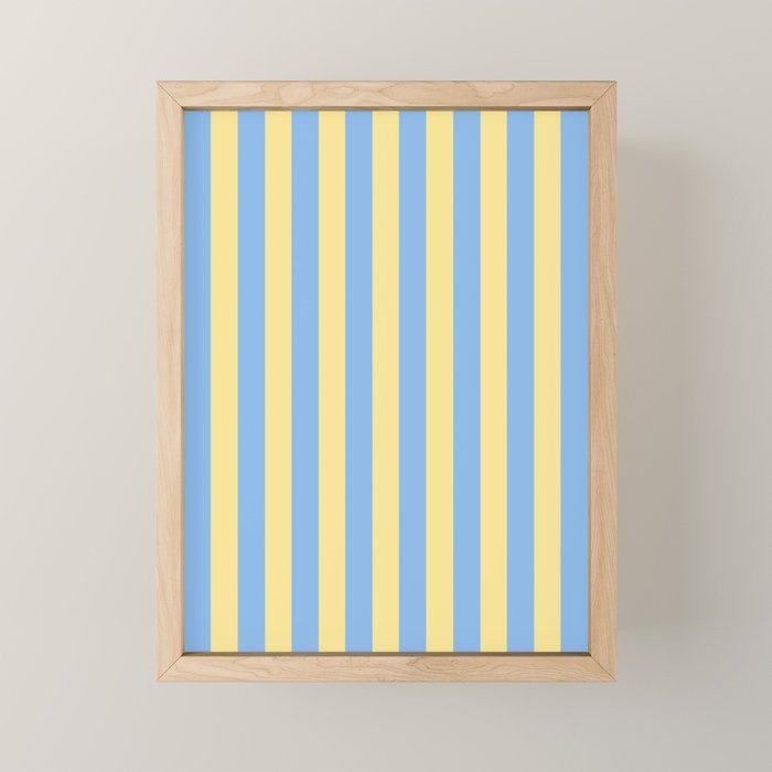 Bold Vertical Stripes Pattern - butter yellow and blue Mini Art Print Gallery Image 1