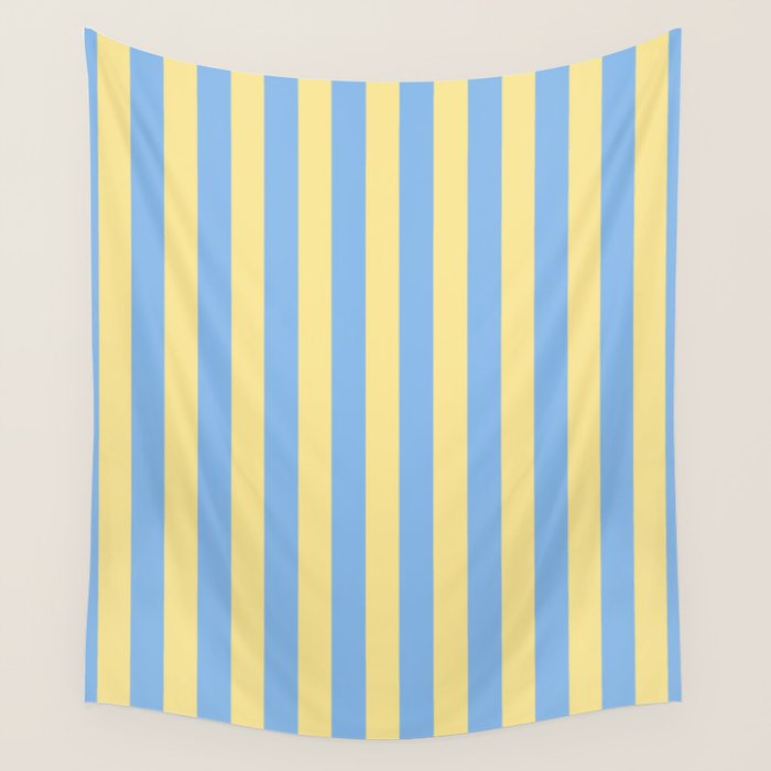 Bold Vertical Stripes Pattern - butter yellow and blue Wall Tapestry Gallery Image 1