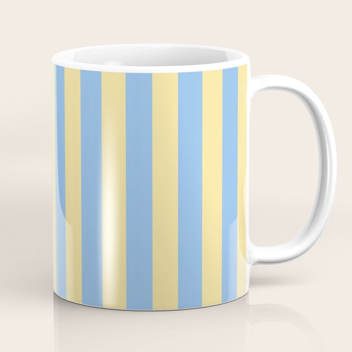 Bold Vertical Stripes Pattern - butter yellow and blue Coffee Mug Gallery Image 1