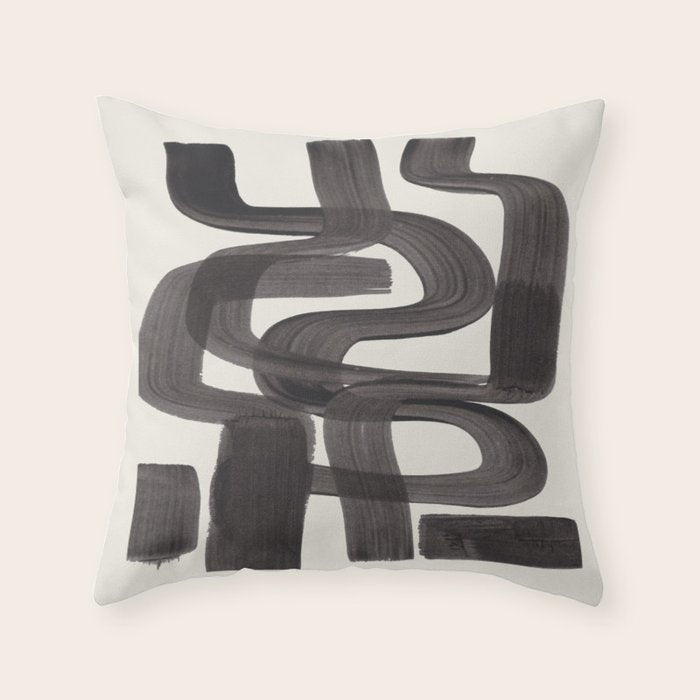 Black Ink Paint Brush Strokes Wiggles Mid Century Modern Throw Pillow Gallery Image 1