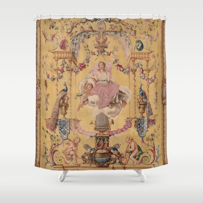 Antique 18th Century 'Portal Of The Gods' French Gobelin Tapestry Shower Curtain