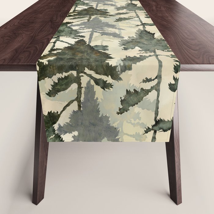Enchanted Watercolor Pine Forest Table Runner Gallery Image 1