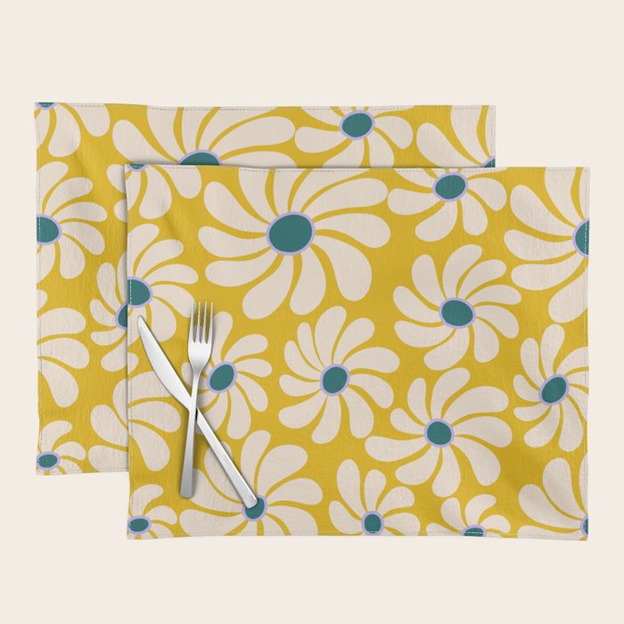 Retro Super Bloom - 70's Vibe - Yellow Placemat Gallery Image 1