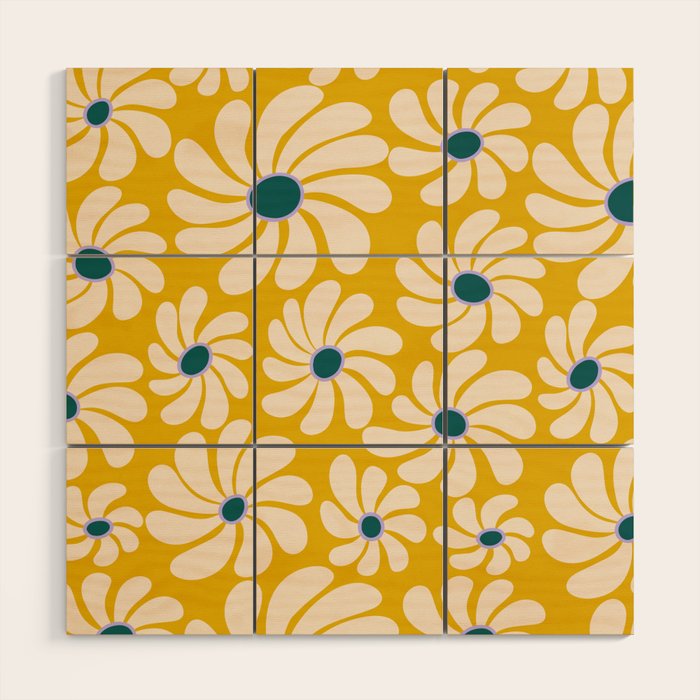 Retro Super Bloom - 70's Vibe - Yellow Wood Wall Art Gallery Image 1