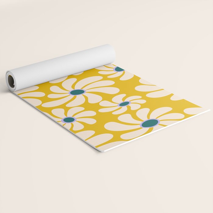Retro Super Bloom - 70's Vibe - Yellow Yoga Mat Gallery Image 2