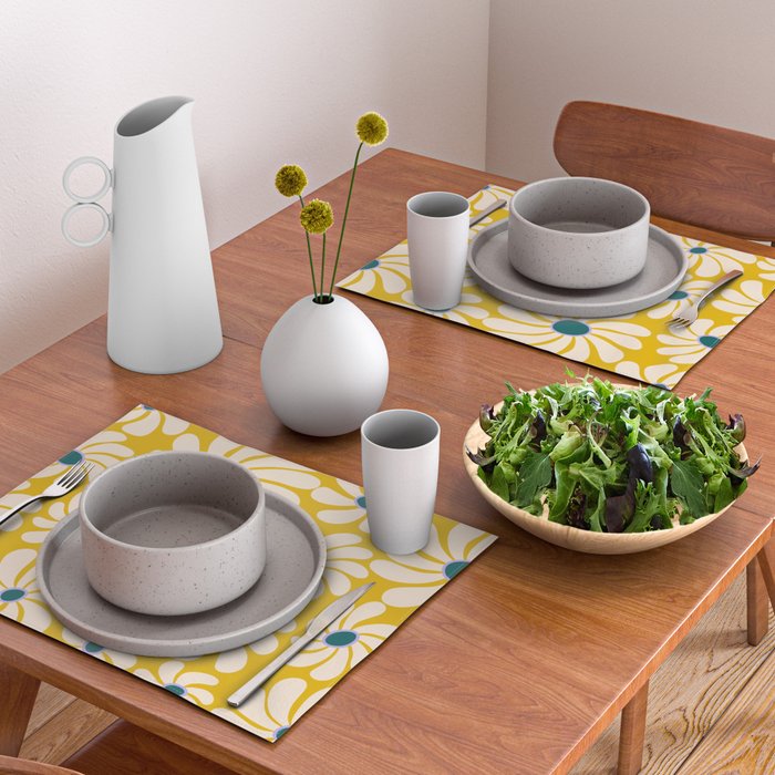 Retro Super Bloom - 70's Vibe - Yellow Placemat Gallery Image 2
