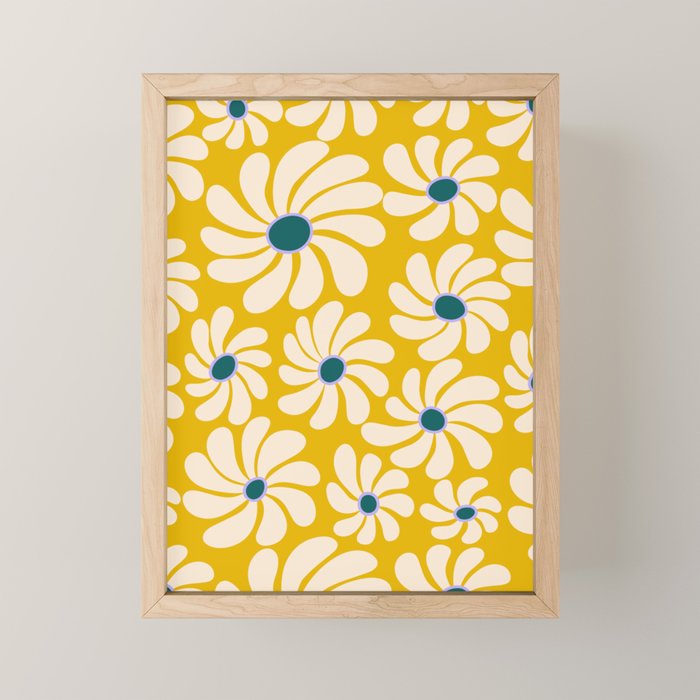 Retro Super Bloom - 70's Vibe - Yellow Mini Art Print Gallery Image 1