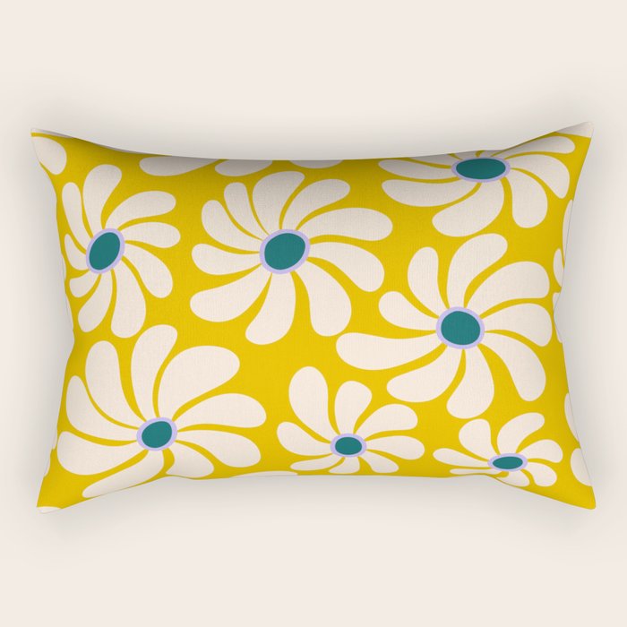 Retro Super Bloom - 70's Vibe - Yellow Rectangular Pillow Gallery Image 2