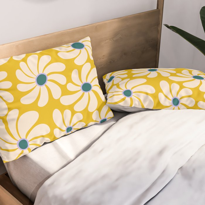 Retro Super Bloom - 70's Vibe - Yellow Pillow Sham Gallery Image 2