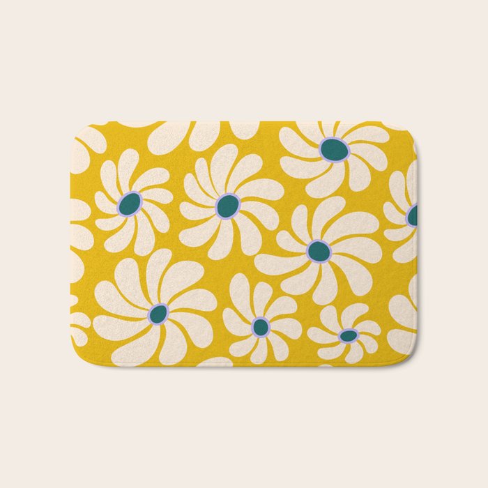 Retro Super Bloom - 70's Vibe - Yellow Bath Mat Gallery Image 1