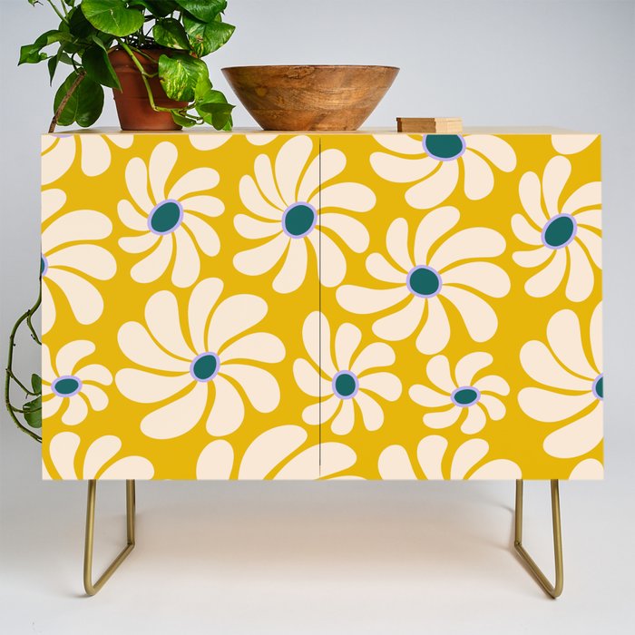 Retro Super Bloom - 70's Vibe - Yellow Credenza Gallery Image 1