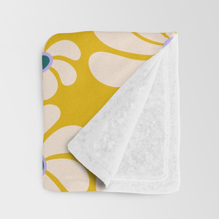 Retro Super Bloom - 70's Vibe - Yellow Throw Blanket Gallery Image 3