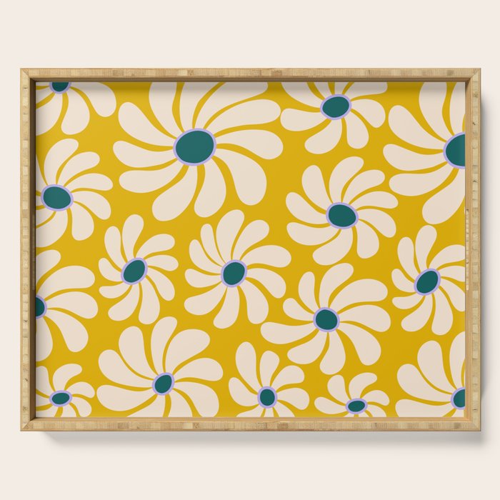 Retro Super Bloom - 70's Vibe - Yellow Serving Tray Gallery Image 1