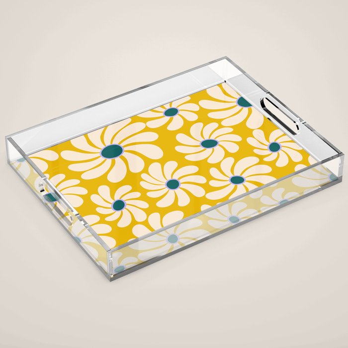 Retro Super Bloom - 70's Vibe - Yellow Acrylic Tray Gallery Image 1