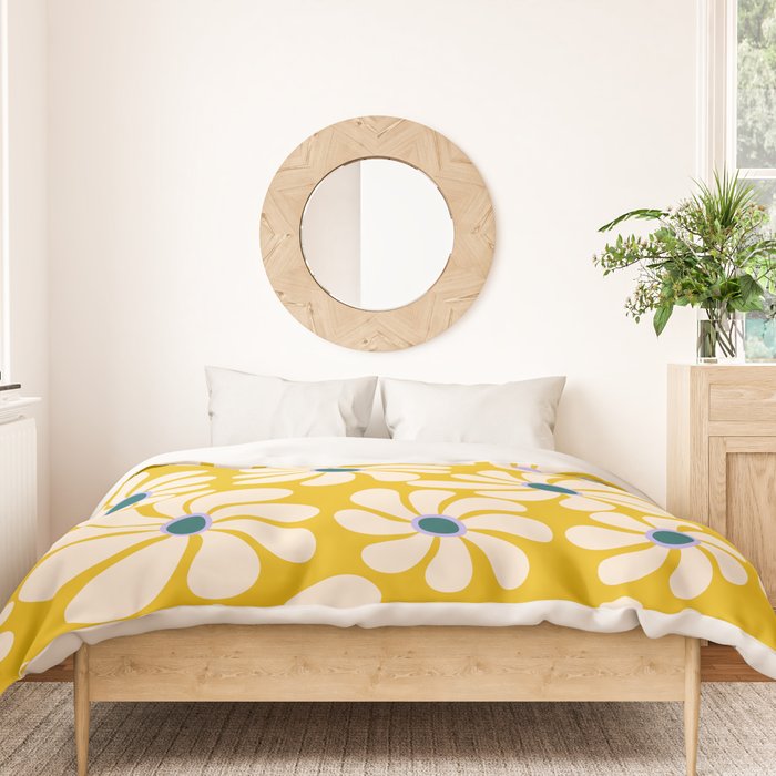 Retro Super Bloom - 70's Vibe - Yellow Duvet Cover Gallery Image 3