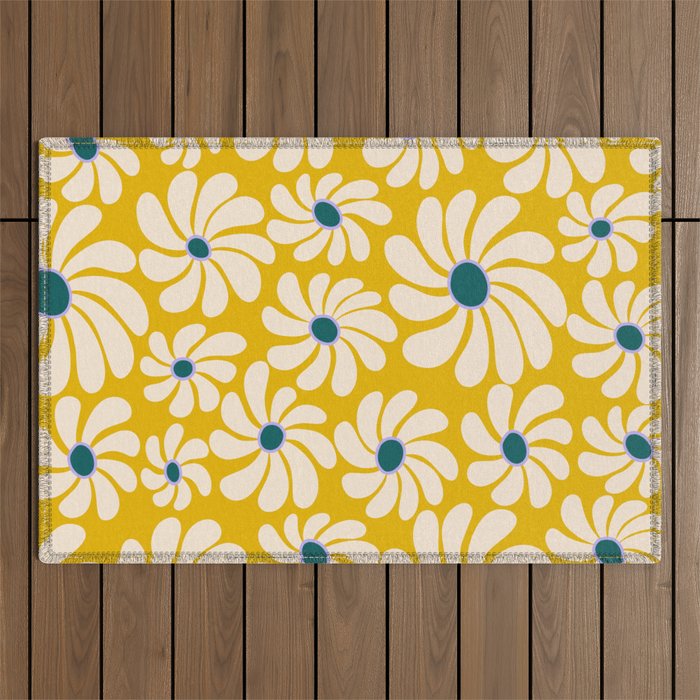 Retro Super Bloom - 70's Vibe - Yellow Outdoor Rug Gallery Image 1