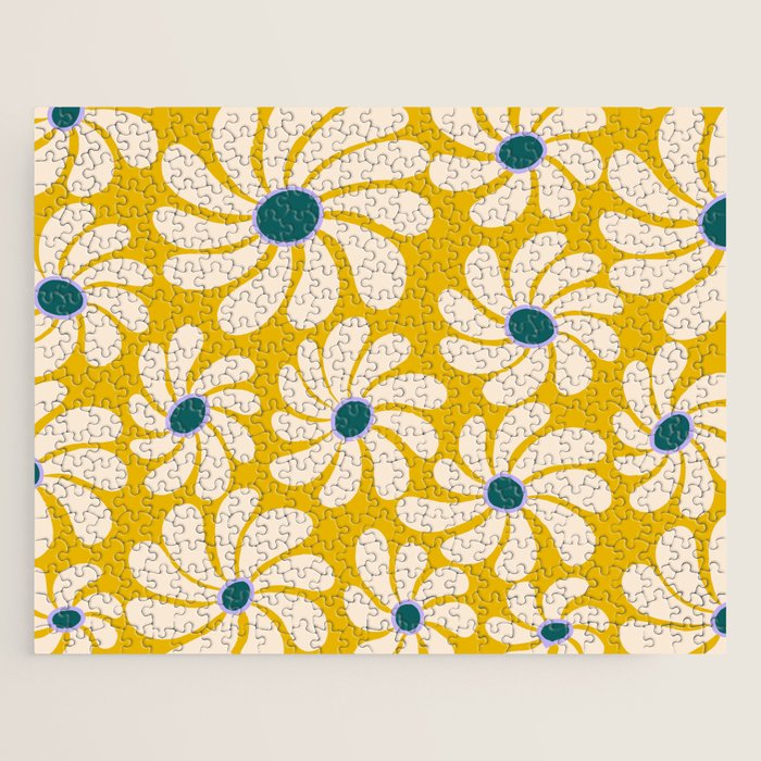 Retro Super Bloom - 70's Vibe - Yellow Jigsaw Puzzle Gallery Image 1