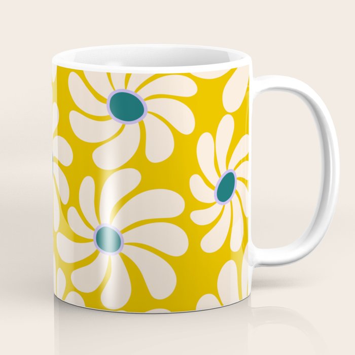 Retro Super Bloom - 70's Vibe - Yellow Coffee Mug Gallery Image 1