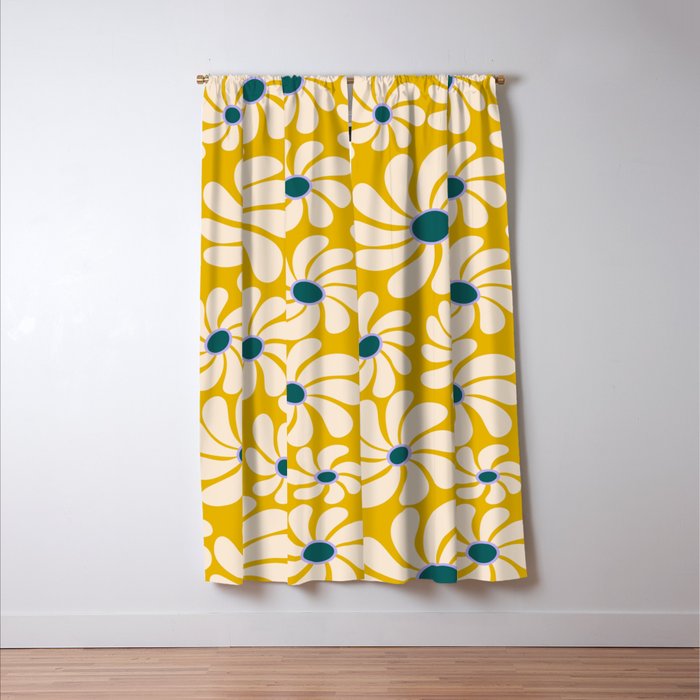 Retro Super Bloom - 70's Vibe - Yellow Window Curtain Gallery Image 3