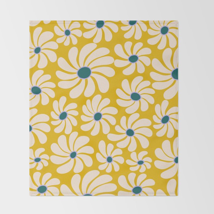 Retro Super Bloom - 70's Vibe - Yellow Throw Blanket Gallery Image 2