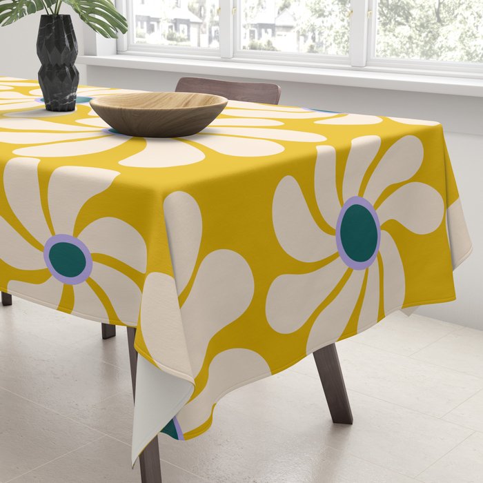 Retro Super Bloom - 70's Vibe - Yellow Tablecloth Gallery Image 3