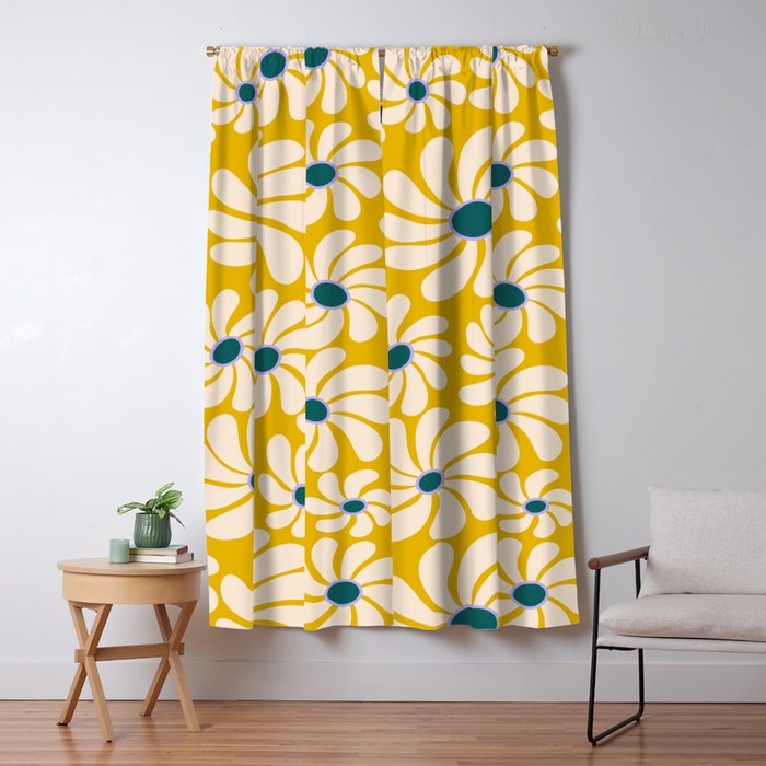 Retro Super Bloom - 70's Vibe - Yellow Window Curtain Gallery Image 1