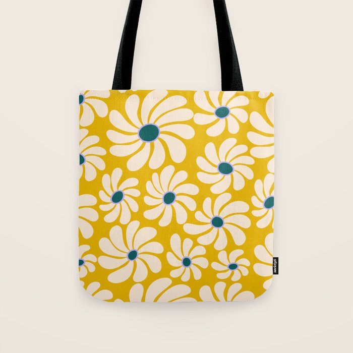 Retro Super Bloom - 70's Vibe - Yellow Tote Bag Gallery Image 1