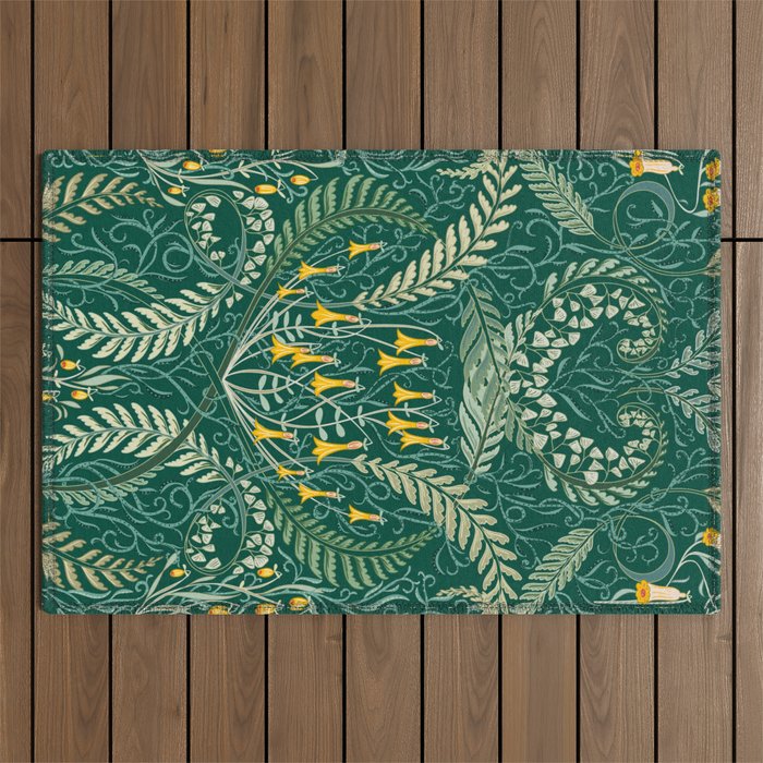 Woodland soil Morris style shining emerald Outdoor Rug Gallery Image 1