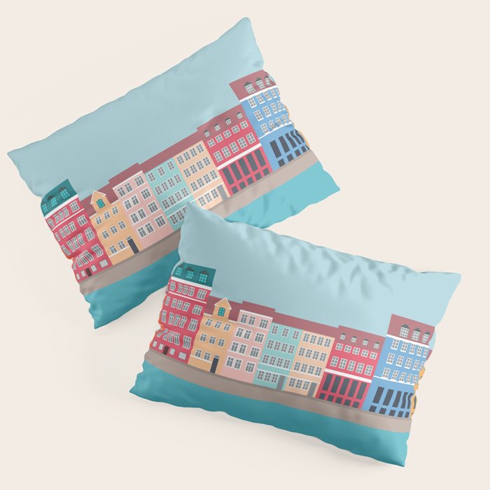 Denmark, Nyhavn, Copenhagen Travel Poster Pillow Sham Gallery Image 1