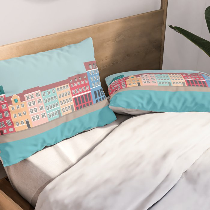 Denmark, Nyhavn, Copenhagen Travel Poster Pillow Sham Gallery Image 2