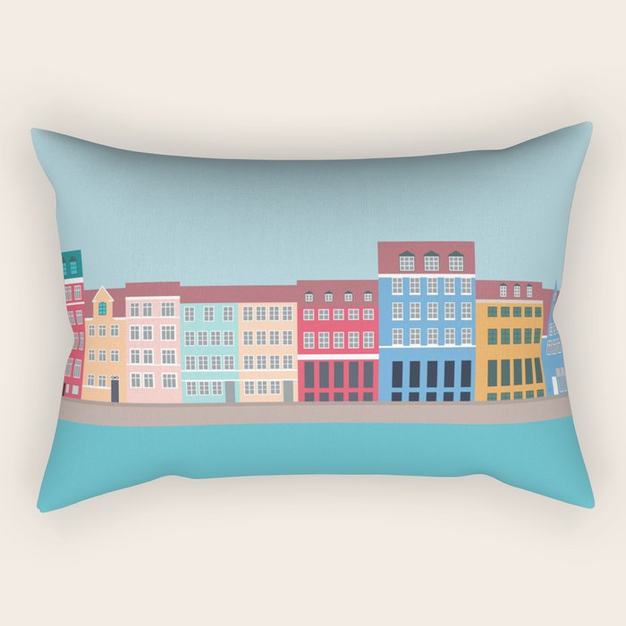 Denmark, Nyhavn, Copenhagen Travel Poster Rectangular Pillow Gallery Image 1