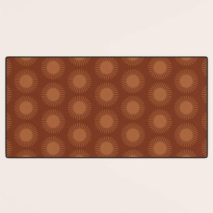 Boho Summer Sun Pattern IX Burnt Red and Orange Desk Mat Gallery Image 3