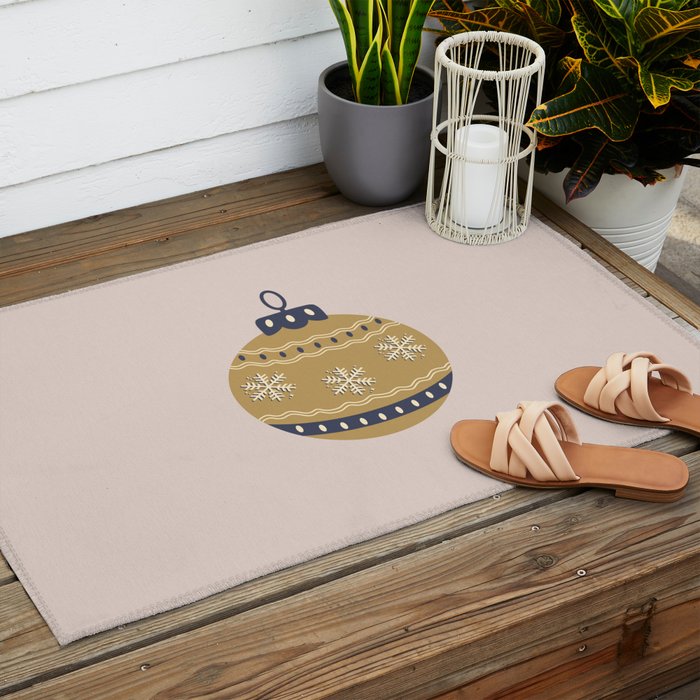 Christmas Bauble Gold And Blue Outdoor Rug Gallery Image 2