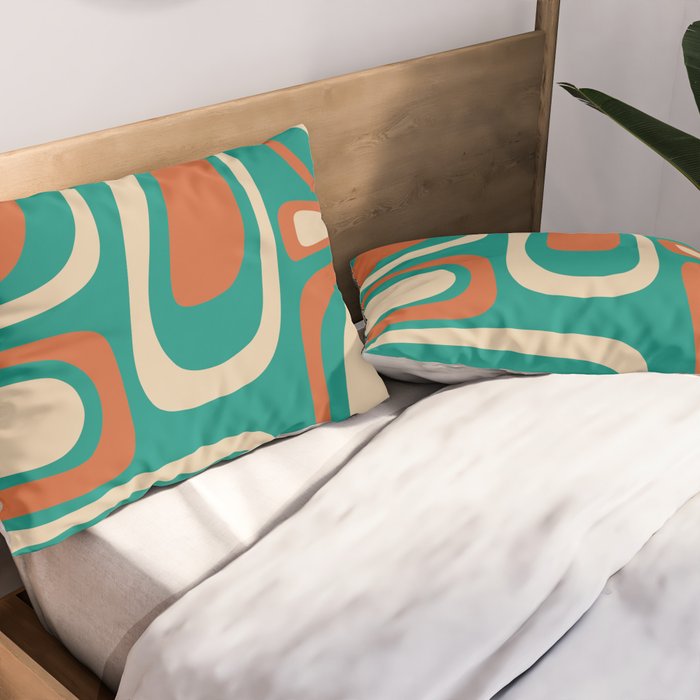 Palm Springs Midcentury Modern Abstract Pattern in Mid Mod Orange, Beige, and Turquoise Pillow Sham Gallery Image 2