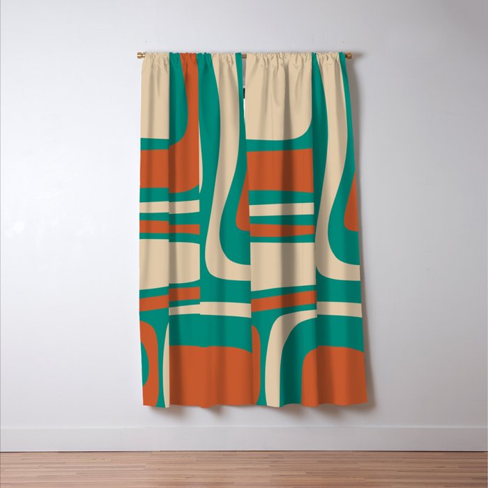 Palm Springs Midcentury Modern Abstract Pattern in Mid Mod Orange, Beige, and Turquoise Window Curtain Gallery Image 3