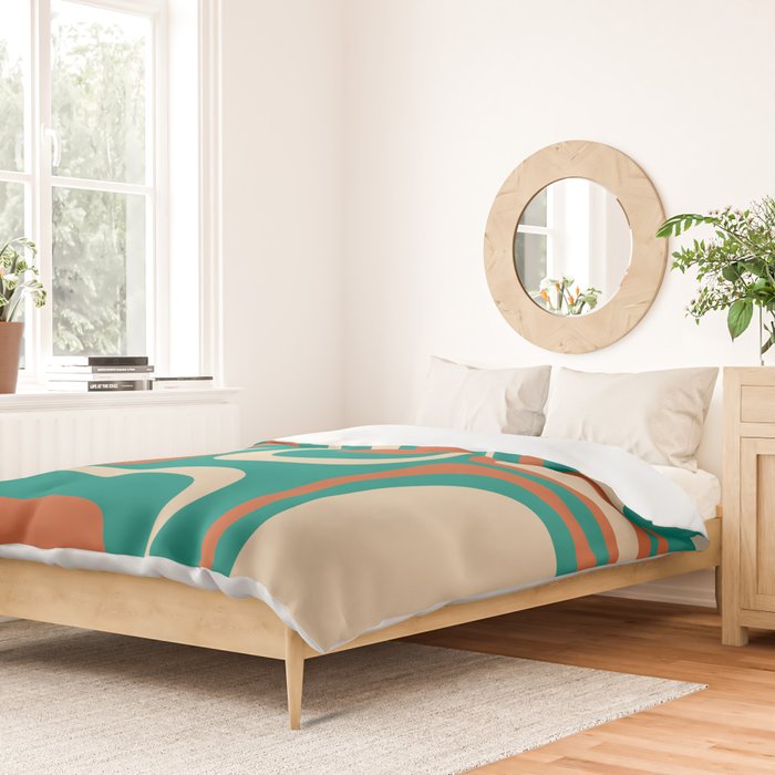 Palm Springs Midcentury Modern Abstract Pattern in Mid Mod Orange, Beige, and Turquoise Duvet Cover Gallery Image 2